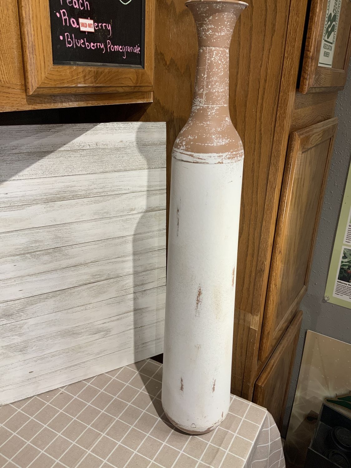 Vase, White Washed Metal 32"