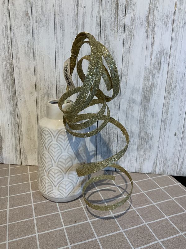 Spray, Spiral Ribbon Ivory Glitter 25&quot;