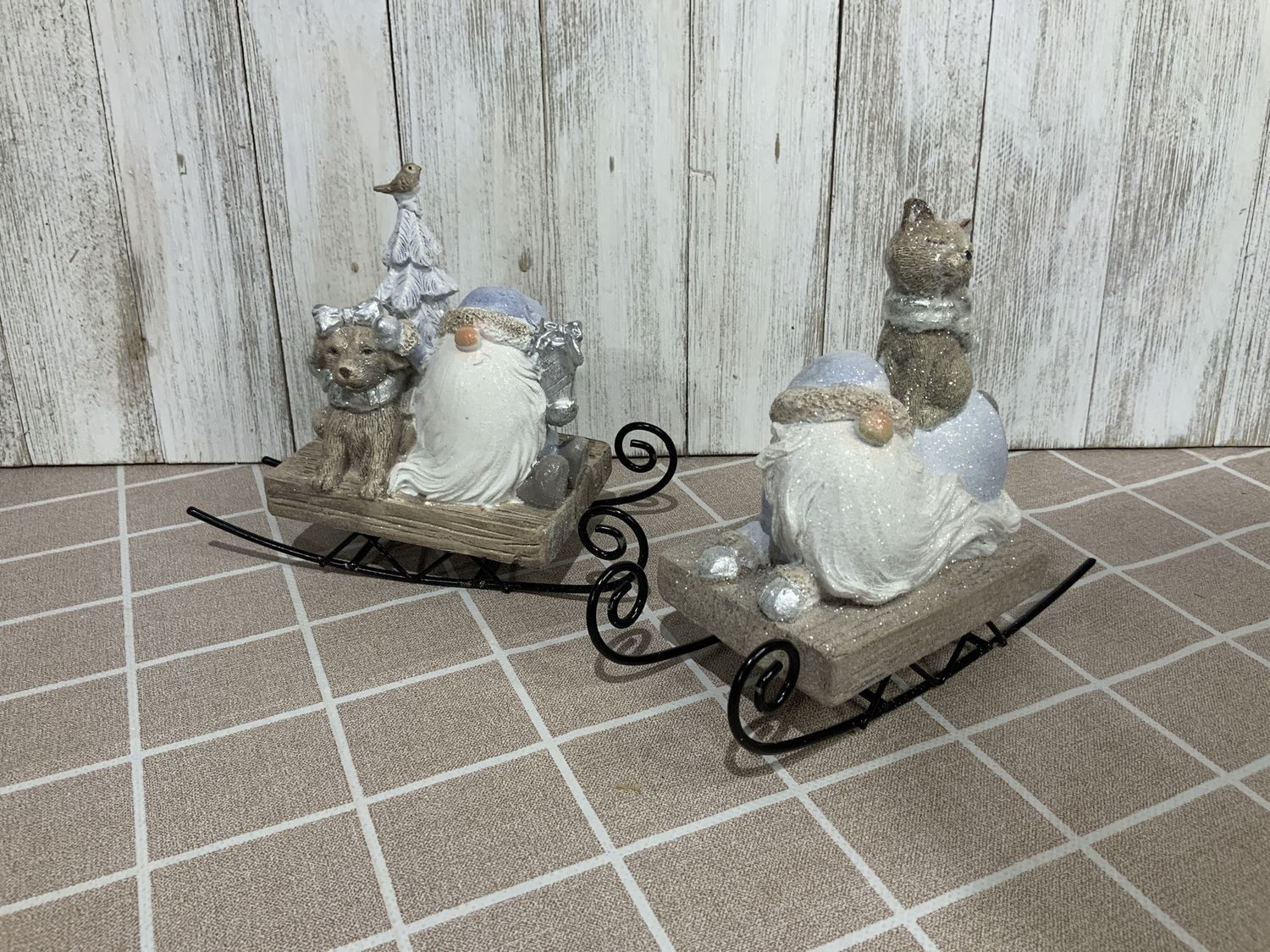 Santa, Pale Blue on Sled w/Animals