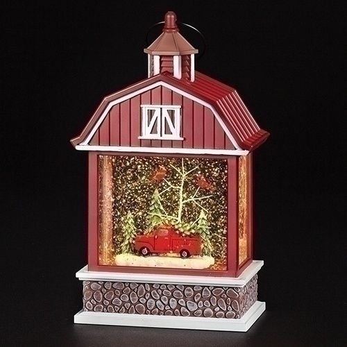 Snow Globe, Red Barn/Truck 9.25&quot; w/Cord