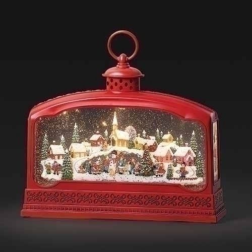 Snow Globe, Musical Xmas Village 9&quot; Red w/Cord