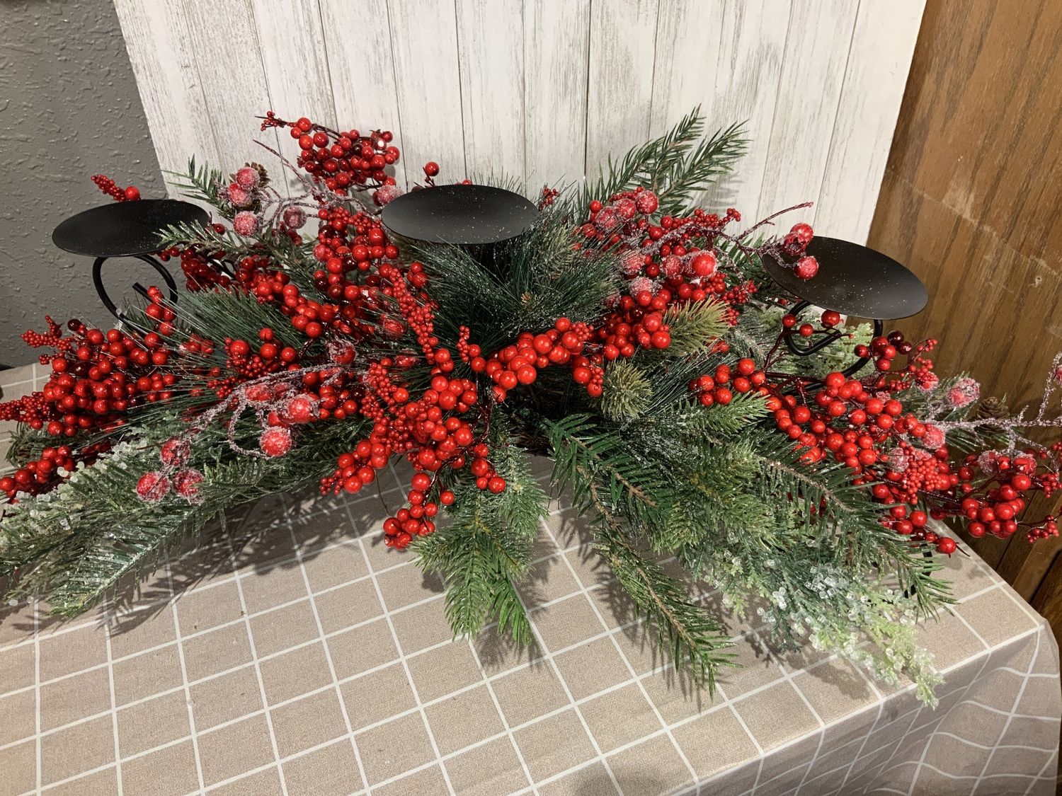 Candle Holder, Centerpiece Pine/Berry 31"