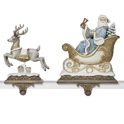 Stocking Holder, Blue Coat Santa/Deer Set 9.2"
