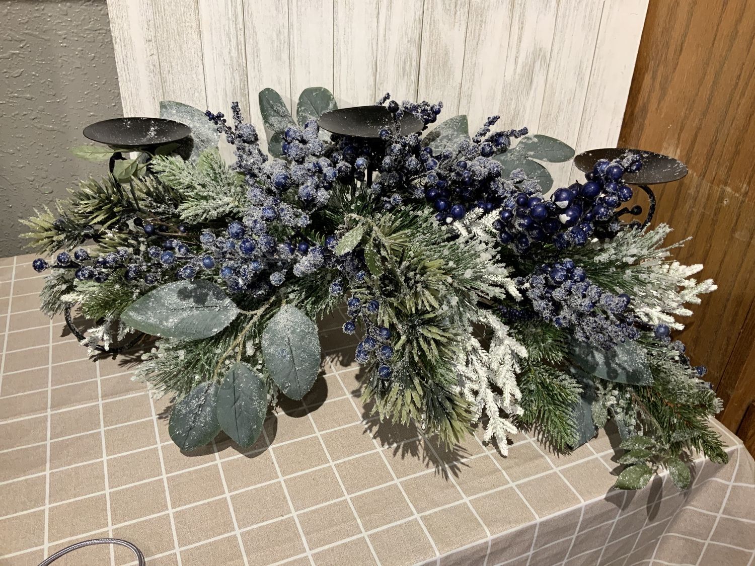 Candle Holder, Blue Berry Floral Centerpiece 31"