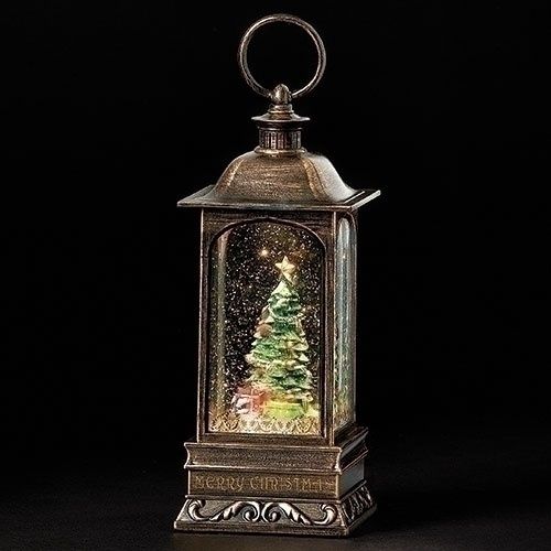 Snow Globe, Rotating Tree Bronze Lantern w/Cord