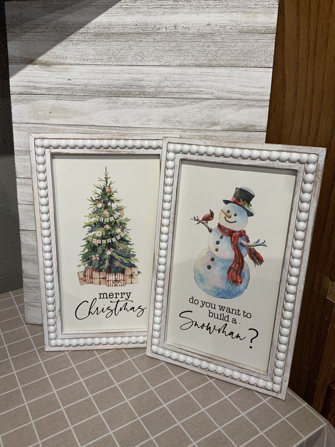 Wall Decor, Wood Beaded Frame Xmas 10x16 2 Asst