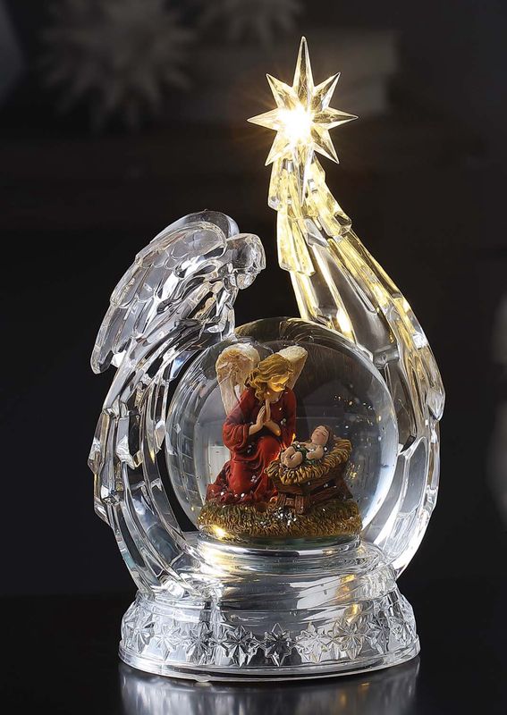 Snow Globe, Angel Curled Nativity
