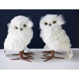 ORNAMENT, CHENILLE OWL 5"WHITE