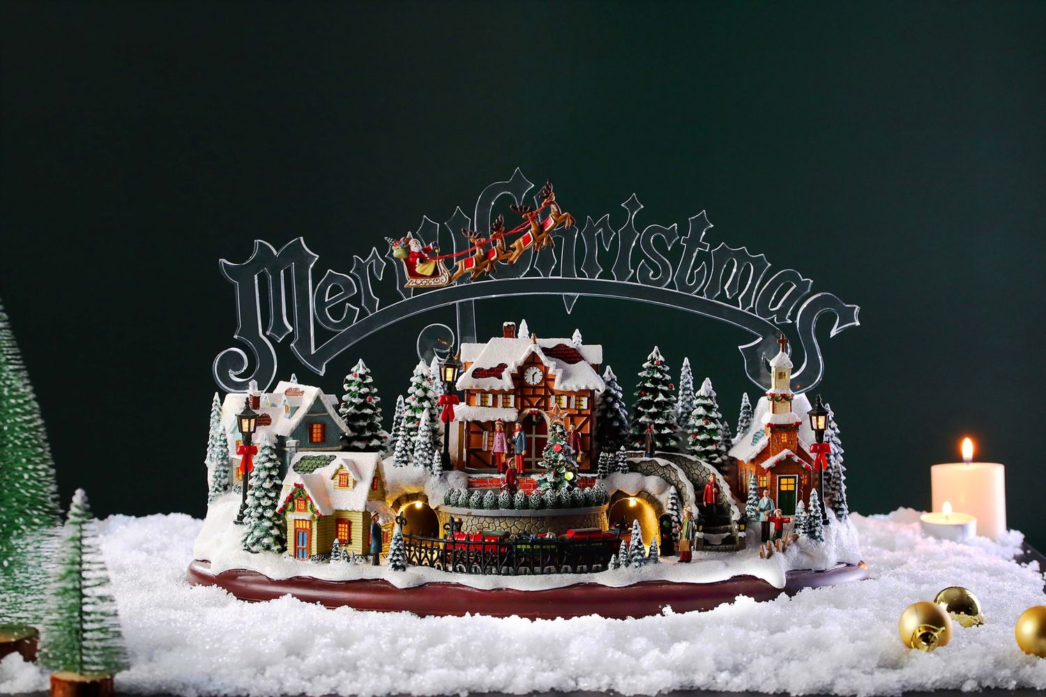 Music Box, Merry Xmas village w/Santa On Top