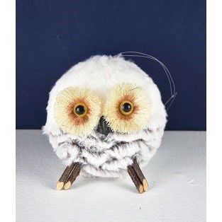 ORNAMENT, ARCTIC WOOL BALL OWL 5"WHT/ GREY