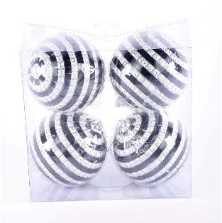 ORNAMENT, MIRROR BALL 4"BLACK SILVER/Box 4