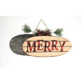 ORNAMENT, MERRY 6.5""RED BLK NAT