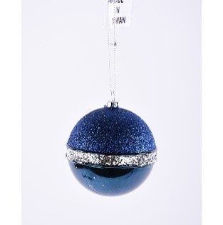 SPRAY, GLT BAND BALL ORN 3.15"BLUE SILVER