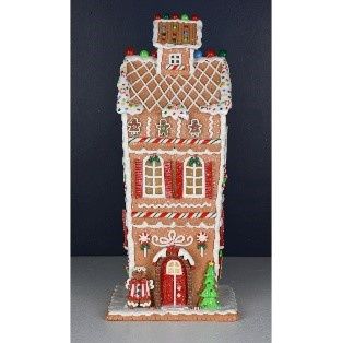 GINGERBREAD HOUSE LIGHTED 17""BROWN MULTI