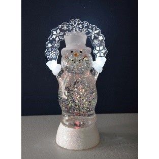 Snow Globe, Lit Snowman 10.5" Clear White