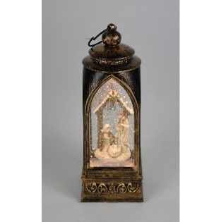 LANTERN, NATIVITY LIGHTED 8.5"BRONZE MULTI