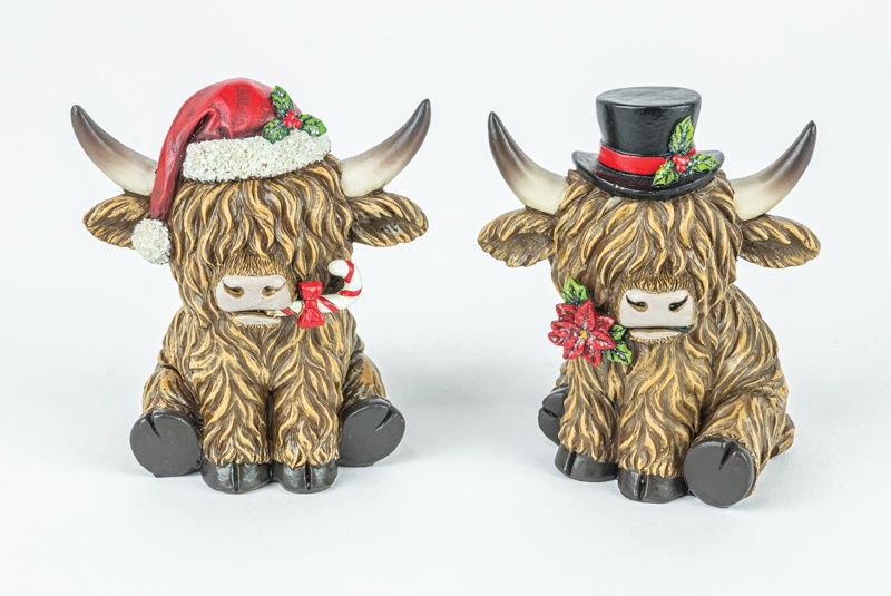 Tabletop, Xmas Highland Cow 2 Asst