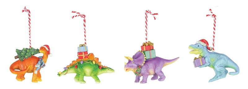 Ornament, Xmas Present Dino 4 Asst