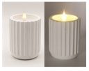 Candle, Whtie Ribbed Pottery LED B/O Timer 3x4