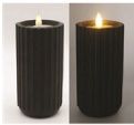 Candle, Black ribbed Pottery LED 3"x6" B/O Timer
