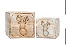 Wood Box, Reindeer Embossed White Wash 6&quot;/8&quot; Set/2