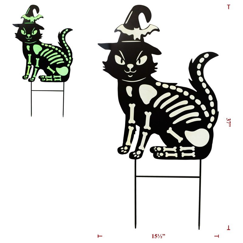 Yard Art, Glow In The Dark Cat w/Skeleton