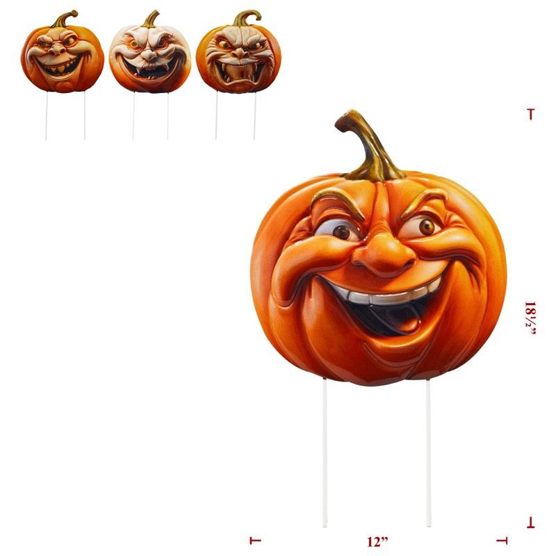 Yard Art, Ghost Face Pumpkins 4 Asst