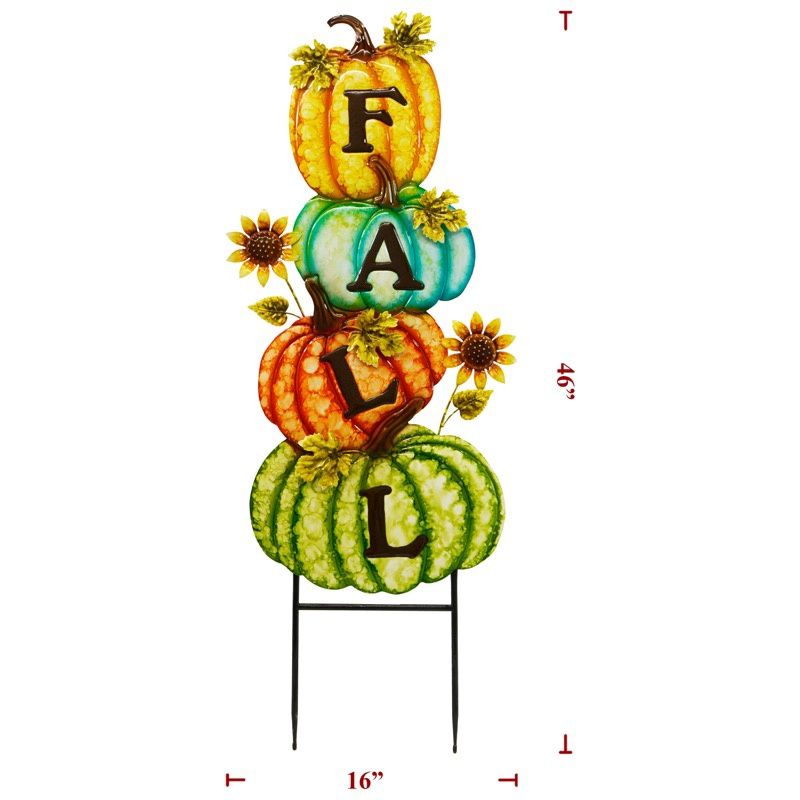 Yard Art, Metal Washed Stacked FALL Pumpkin