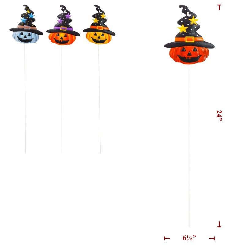 Yard Art, 4 Asst Metal Pumpkin w/Witch Hat