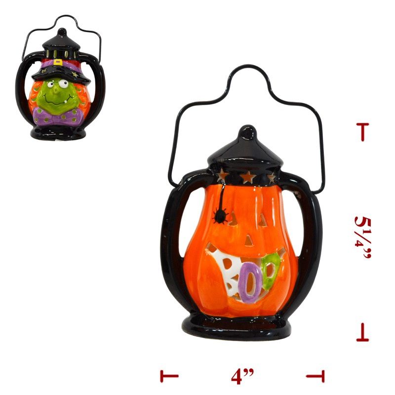 Lantern, Stoneware Halloween 2 Asst