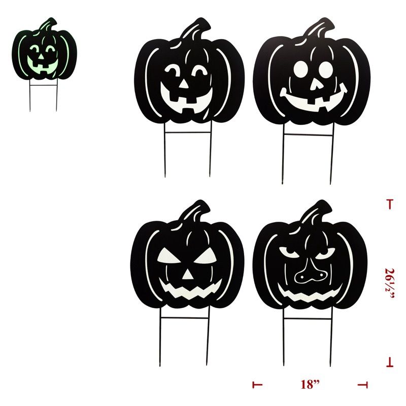 Yard Art, Glow In The Dark Jack O Lantern Face 4 Asst