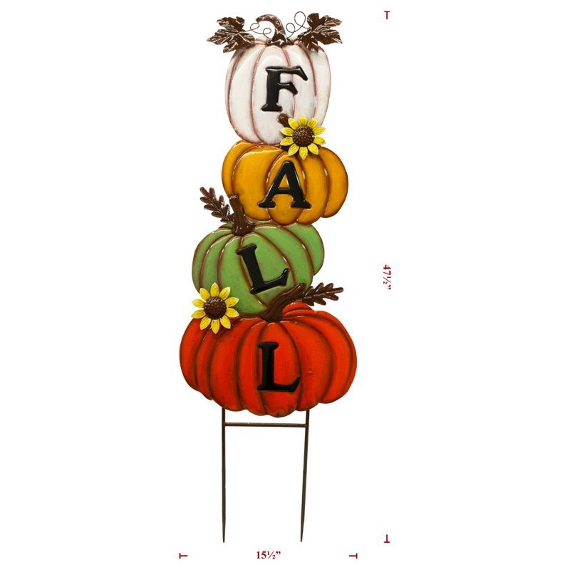 Yard Art, Metal 4 Stack Pumpkins w/Sunflowers
