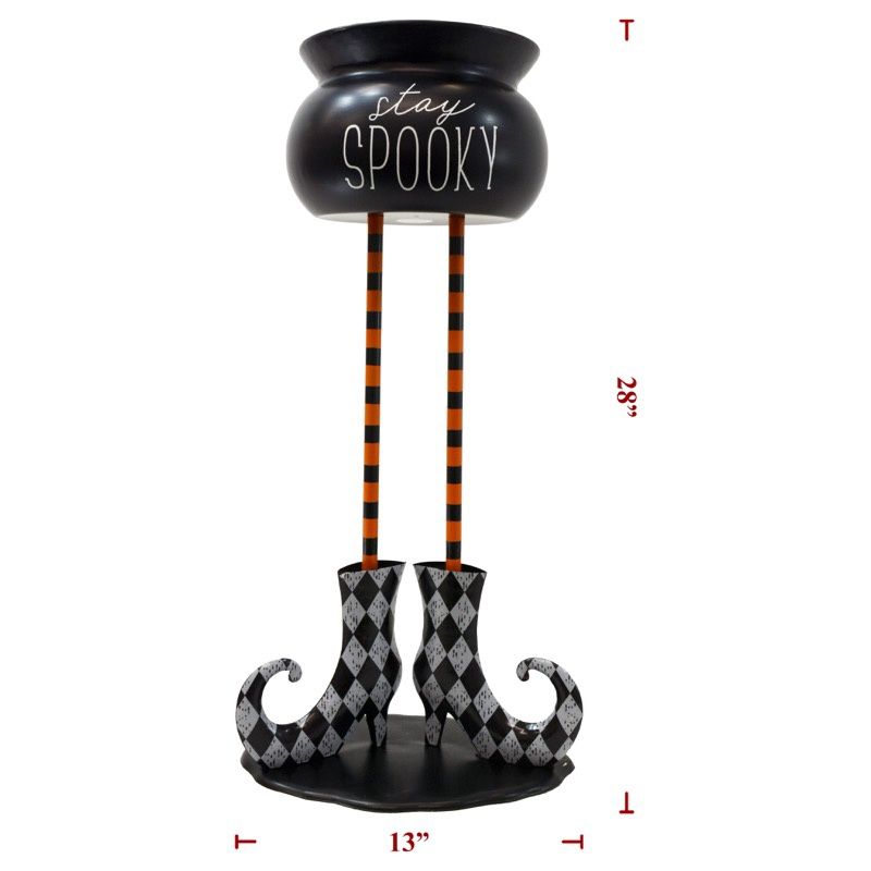 Yard Art, Metal Stay Spooky Black Kettle/Witch Boots