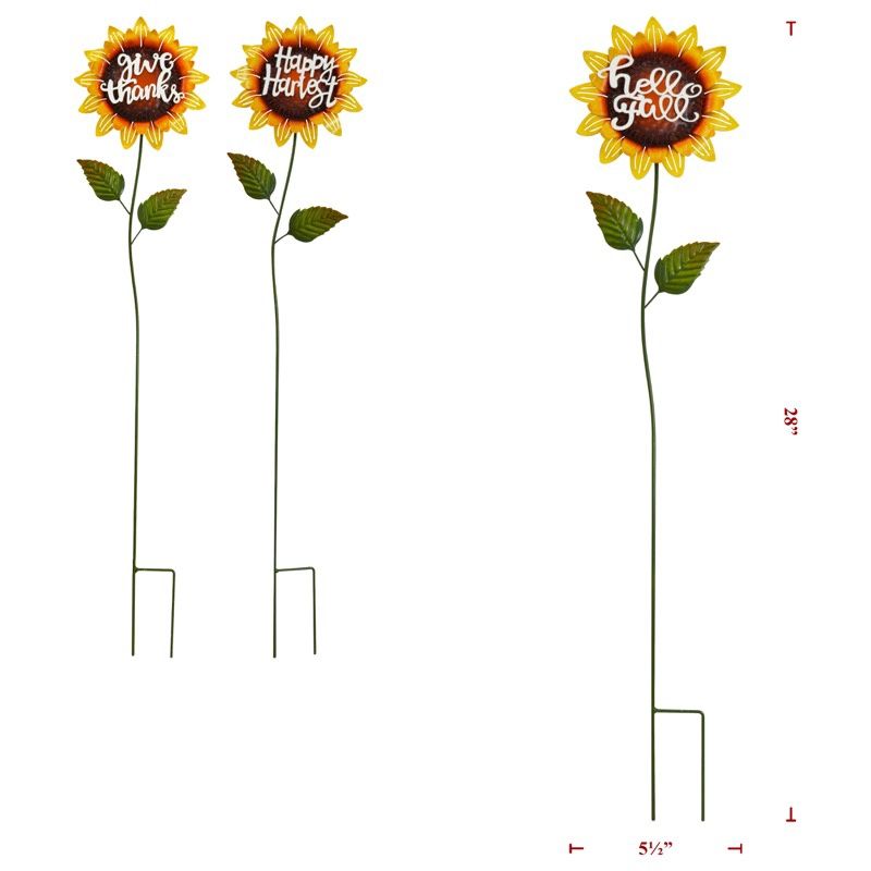 Garden Stake, 3 Asst 28" Sunflower w/Fall Phrase