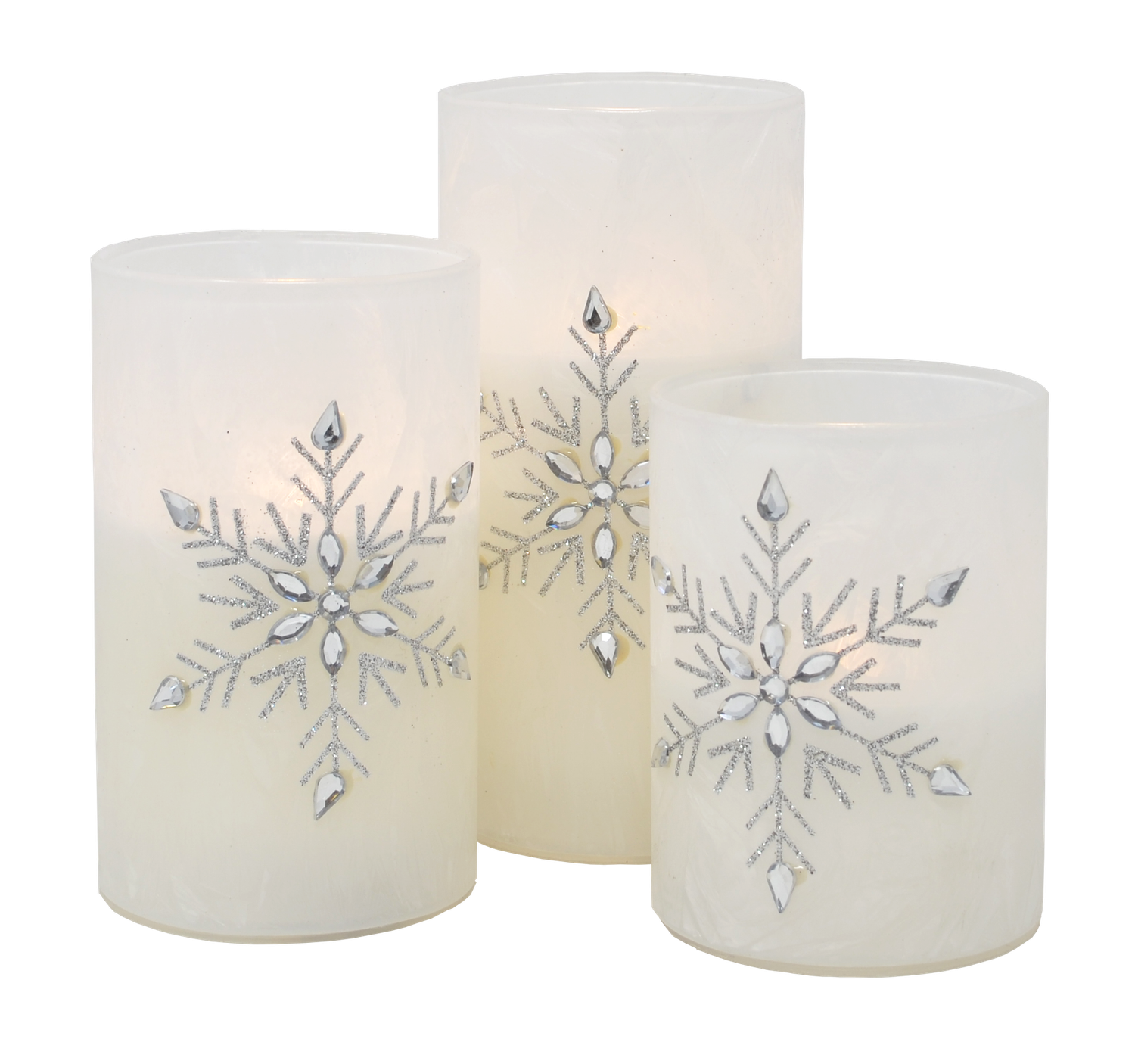 Candle, 3pc Set LED Iced Glass Snowflake