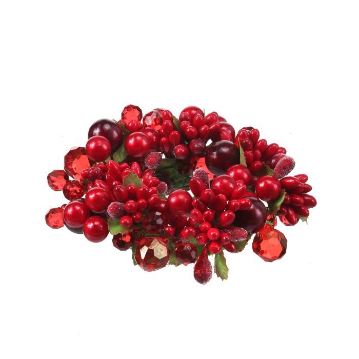 Candle Ring, 5" Pearl Berry/Jewel 2.5" Red/Green