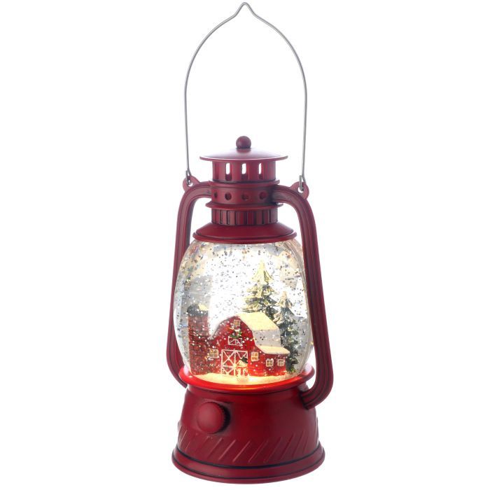 Snow Globe, Country Barn Lantern 8&quot; LED w/Cord