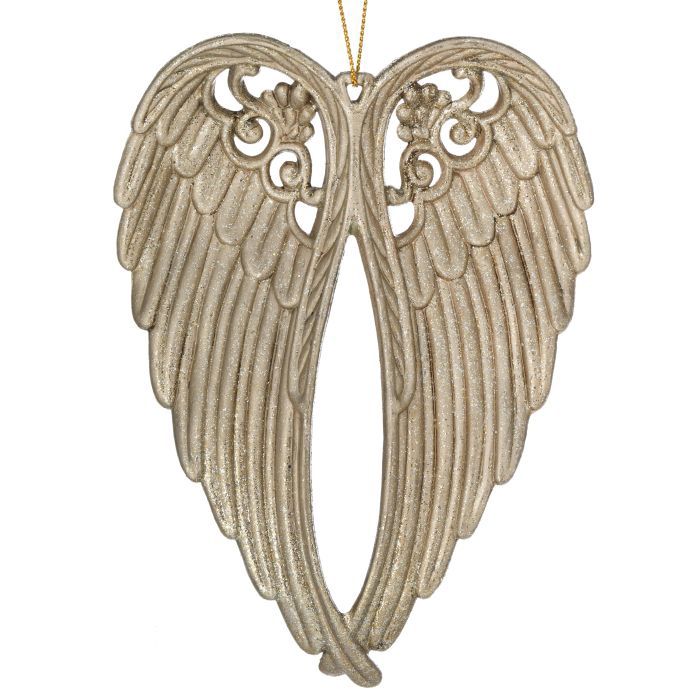 Ornament, 5.5&quot; Angel Wings Champagne/Gold