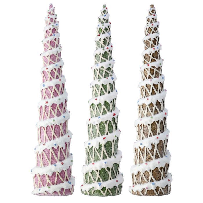 Tree, Tiered Gingerbread 13.5&quot; 3 Asst Colors S/3