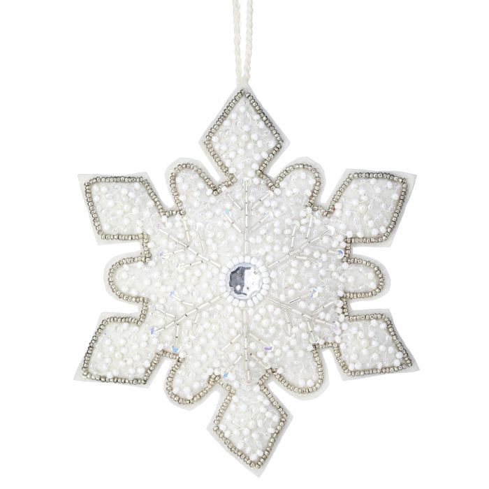 Ornament, 6&quot; White/Silv Sequin w/Bead Snowflake