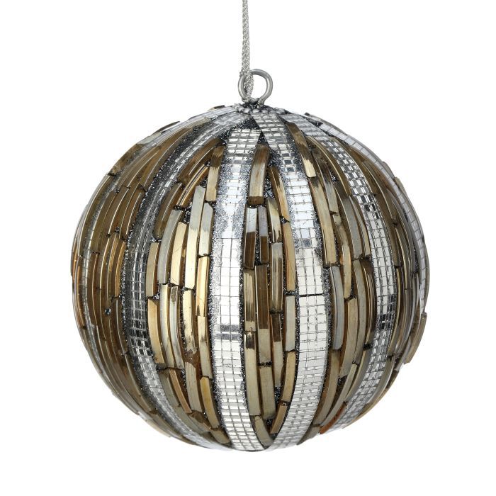 Ornament, 4&quot; Glass Chip Brown/Silver Ball
