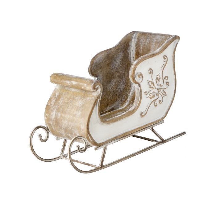Sleigh, 14" Weathered White w/Metal Runners