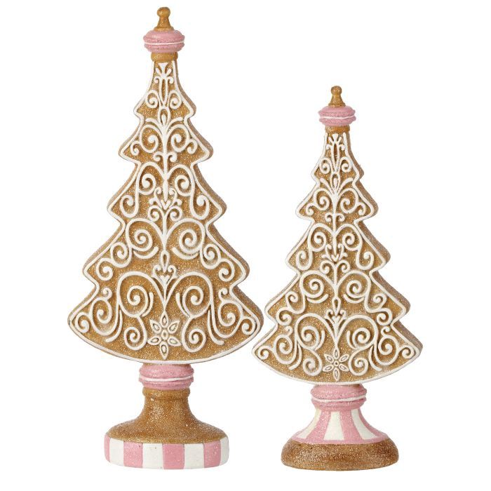 Tree, Gingerbread Icing Pink/Multi Set of 2  11&quot;/13&quot;