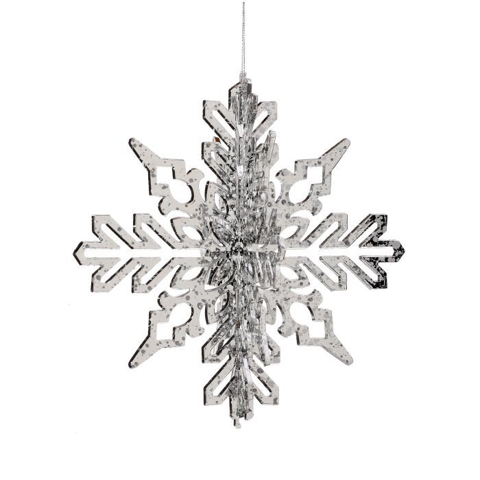 Ornament, 9&quot; Shiny Silver/White Snowflake w/Snow