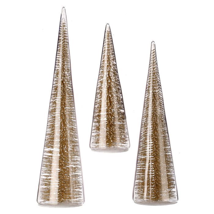 Tree, Champagne Bristle In Glass Set/3  7&quot;/11&quot;/13&quot;