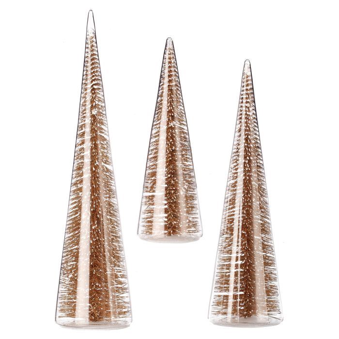 Tree, Bristle in Glass Tree Set/3 Gold