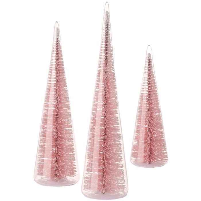 Cone Tree, Pink Bristle In Glass 7&quot;/11&quot;/13&quot;
