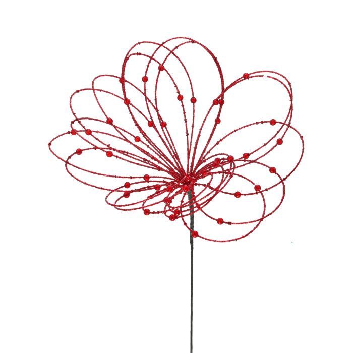 Spray, 20&quot; Red Beaded Jewel flower Burst