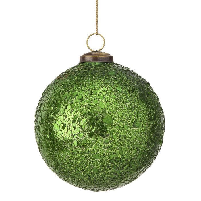 Ornament, 5&quot; Green Metallic Crackle Glass Ball