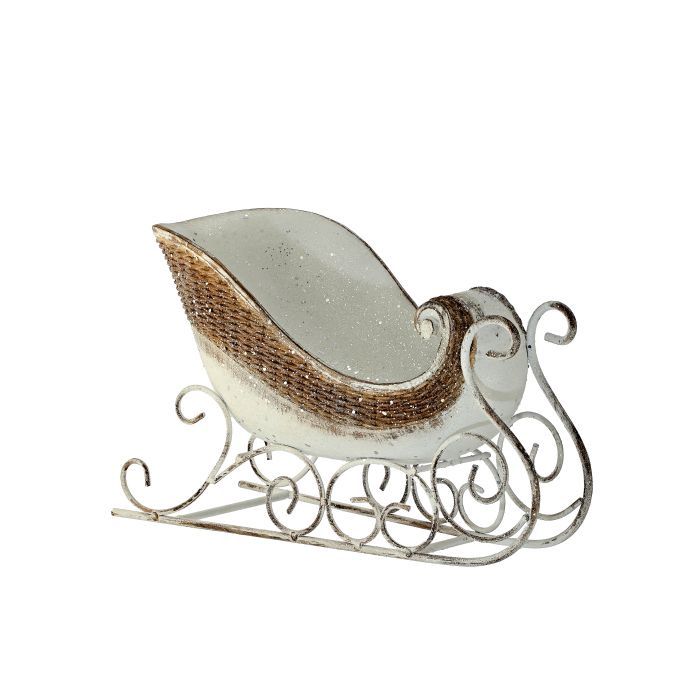 Sleigh, 15" Cream/Brown Winter Chalet